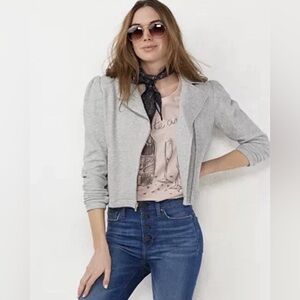 LC Lauren Conrad Heather Gray Asymmetrical Zip Puffed-Sleeve Moto Jacket, Large